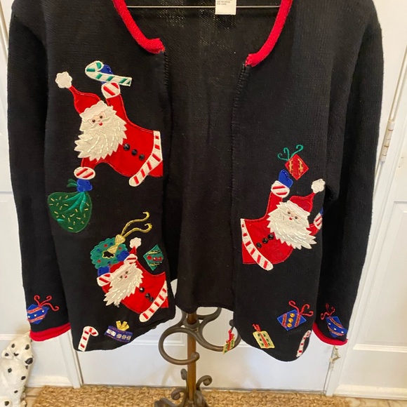 Vintage Carolina Colours Embroidered Santa Christmas Full Zip Sweater Cardigan M - Picture 9 of 10